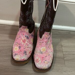 Girls Pink Floral Roper Boots 13